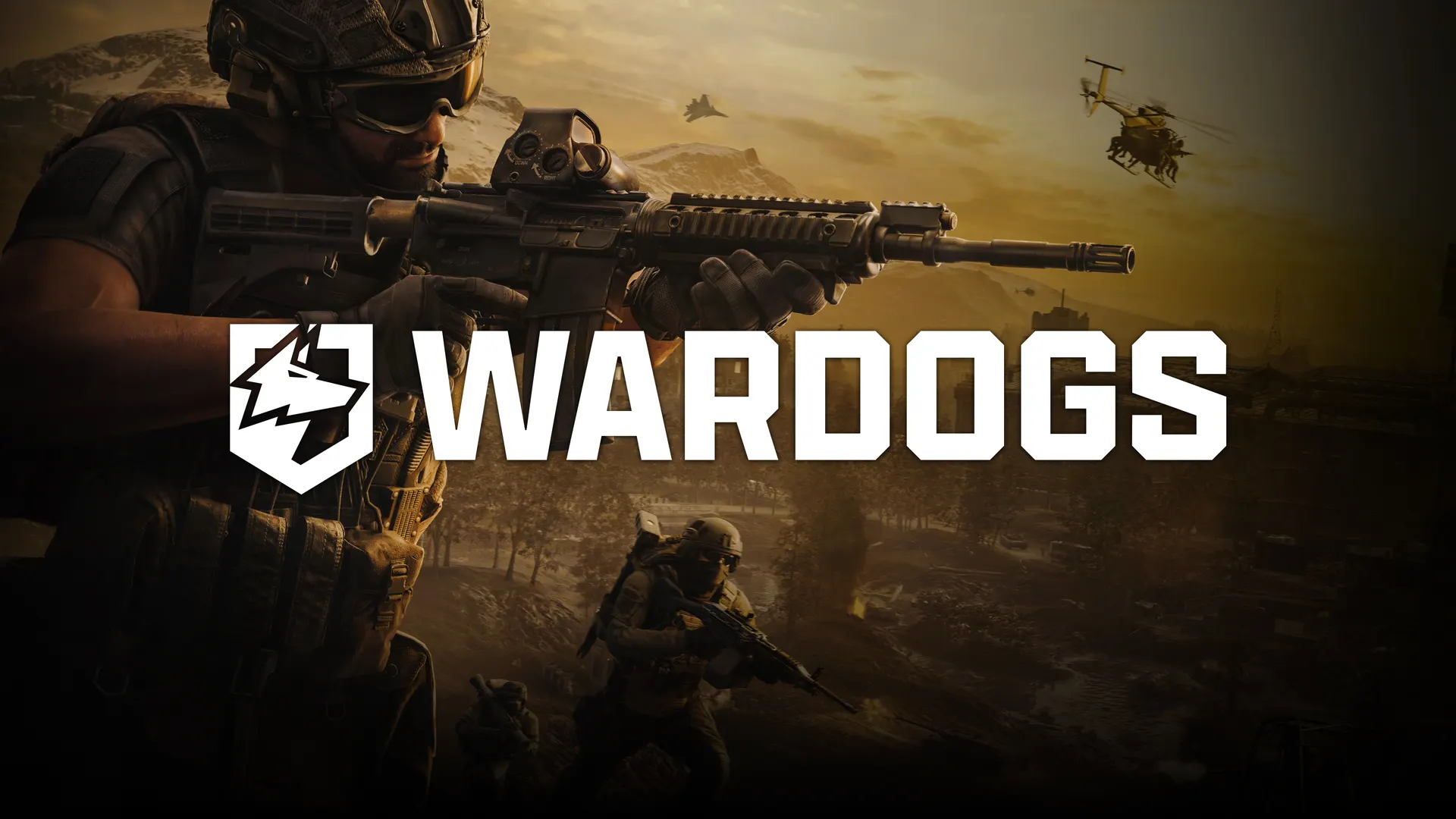 WARDOGS key art showing armed operators, a jet and an industrial battlefield