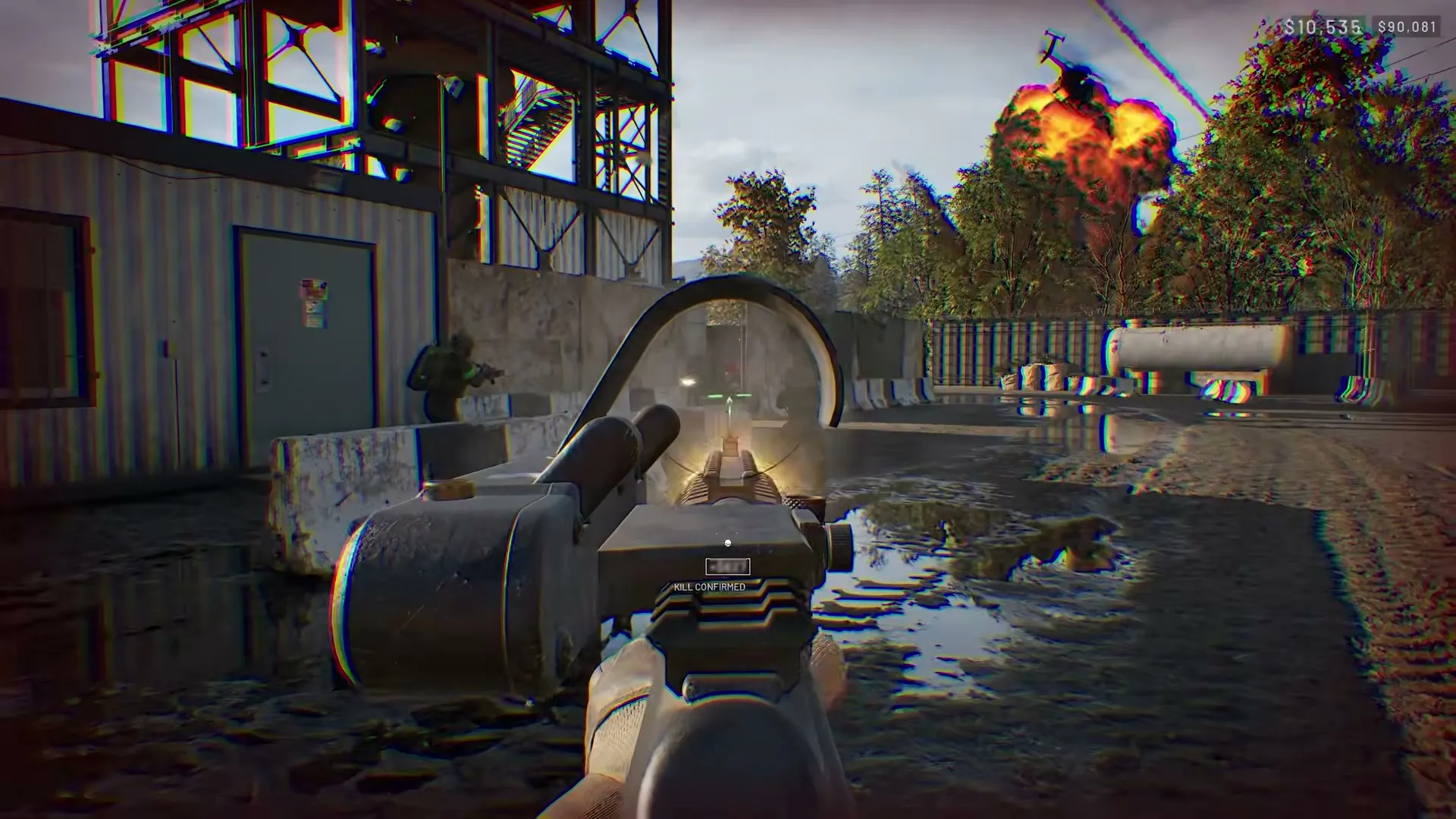 First-person WARDOGS combat beside an explosion