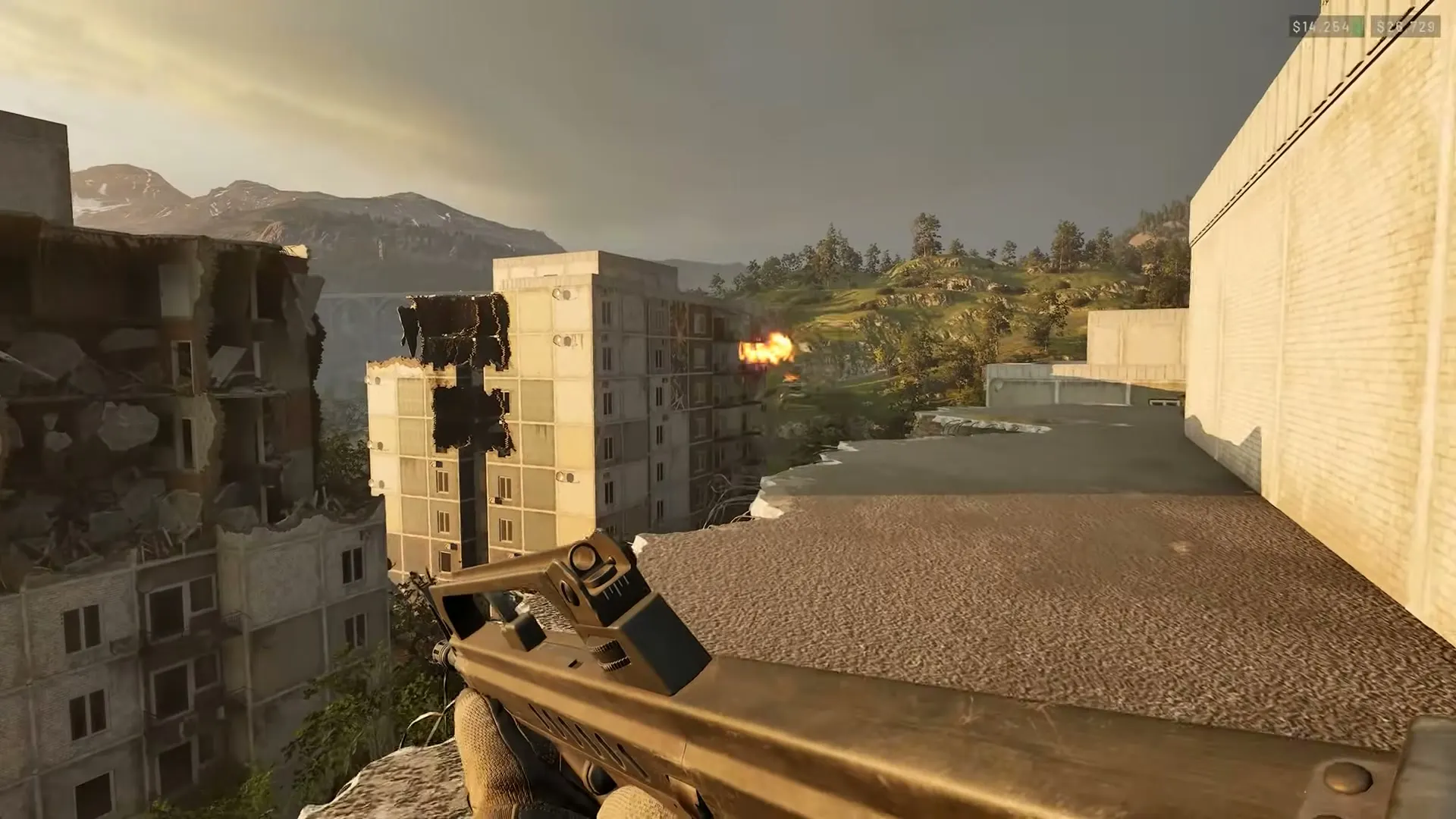A WARDOGS operator crossing a rooftop above apartment blocks